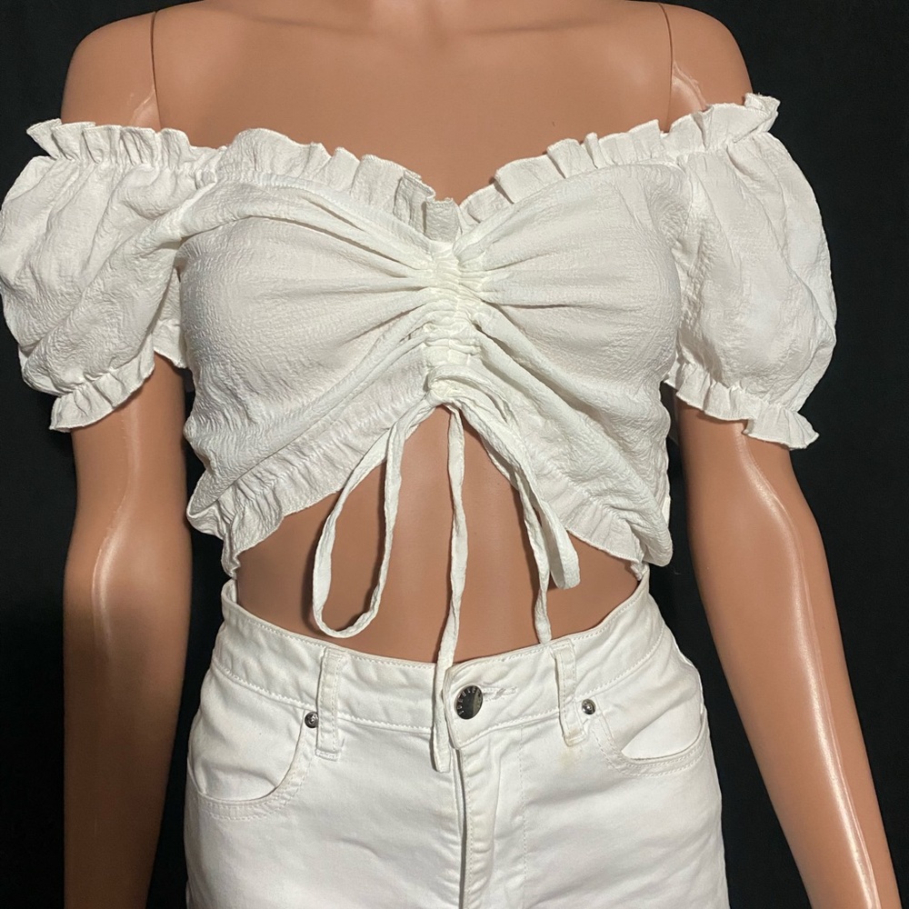 White Off-Shoulder Ruffle Top - Picture 4 of 5